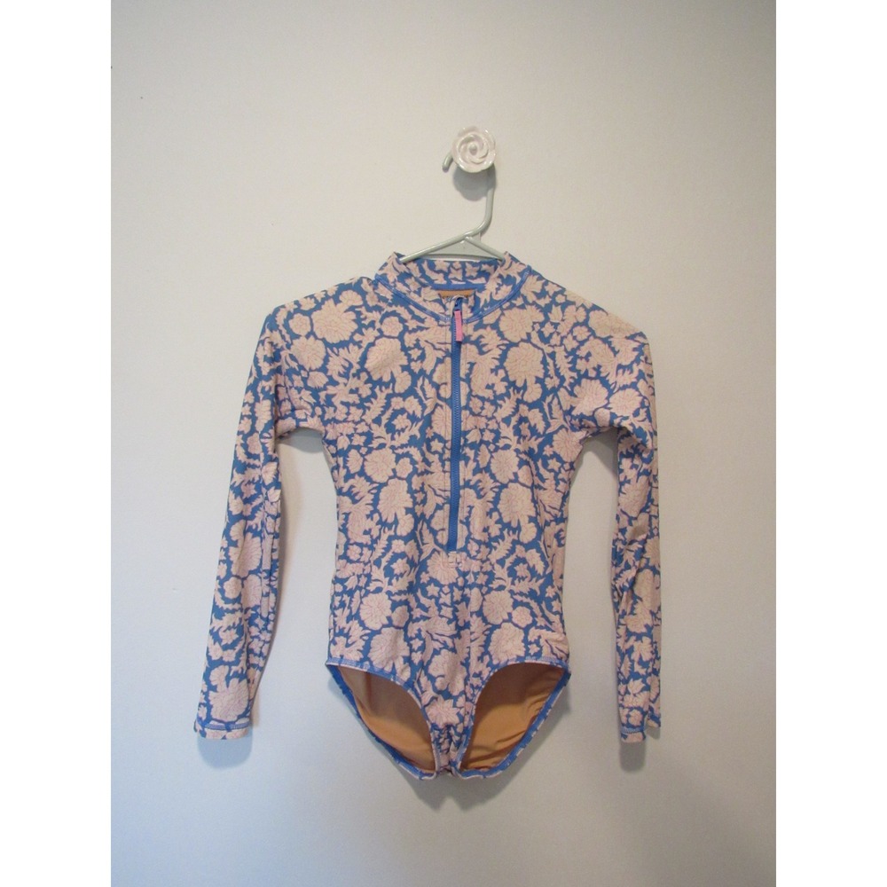 Crewcuts x SZ Blockprints Girls Blue Pink Floral Long Sleeve Swimsuit Size 10